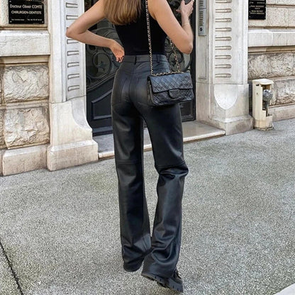 Damen Kunstlederhose Weitbein Elegant