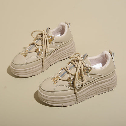 Damen Plattform Sneaker Glitzer Optik