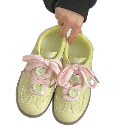 Damen Sneaker Apfel-Motiv Weiches Leder Laufsohle