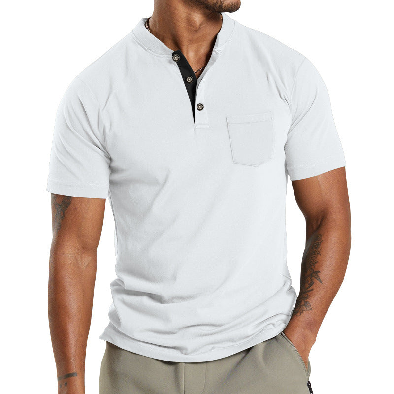 Herren T-Shirt Kurzarm mit Brusttasche Moderner Kragen