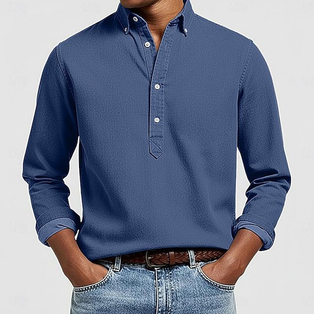 Herren Langarmhemd Slim Fit Moderner Kragen
