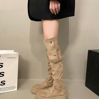 Damen Overknee-Stiefel Mit Riemen Bequem