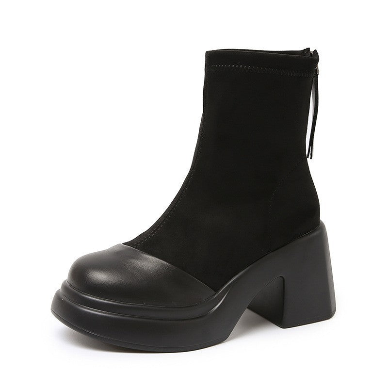 Damen Stiefeletten Elastisch Modisch Blockabsatz Schwarz - Norvielle