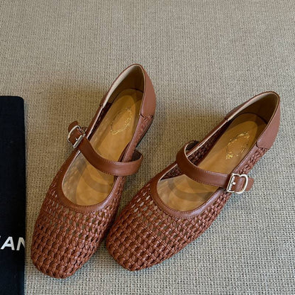 Damen Ballerinas Geflochtene Oberfläche Geschlossene Riemen Schuhe