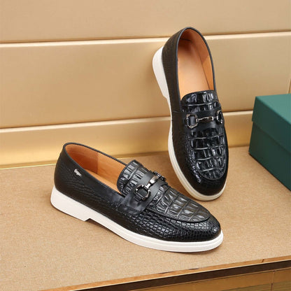 Damen Mokassin Slipper Leder Krokodiloptik