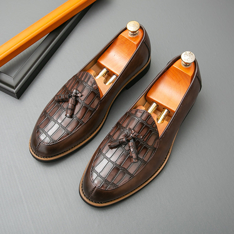 Damen Mokassins Leder Schuhe Elegantes Quasten-Design Braun