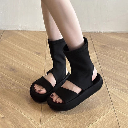 Damen Sandalen Elastisch Chunky Sommer Bequem