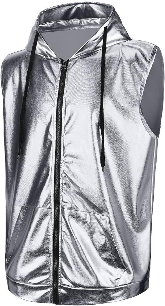Herren Kapuzenweste Metallic Glanz Modern