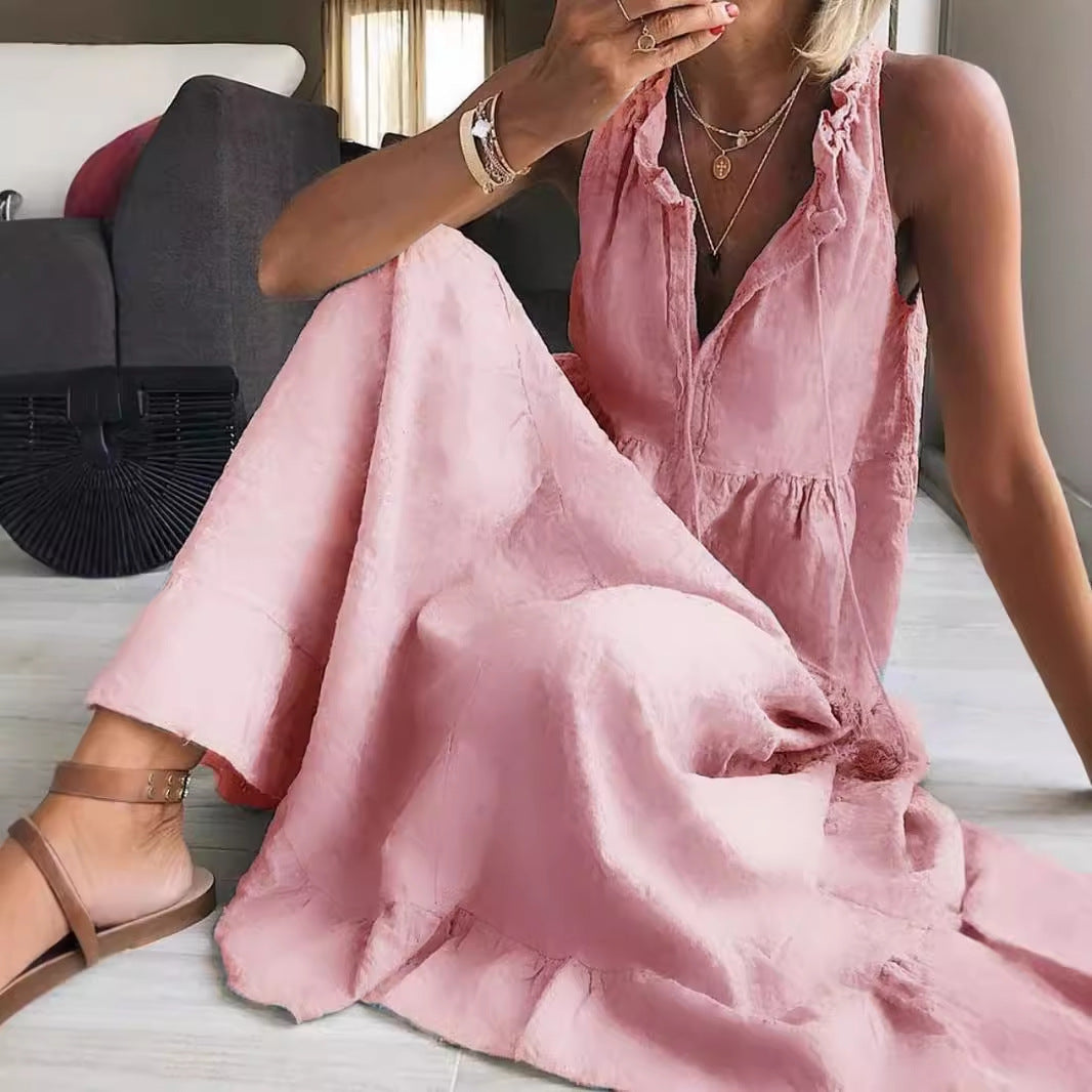 Damen Maxikleid Romantisch Mit Rüschen Lang