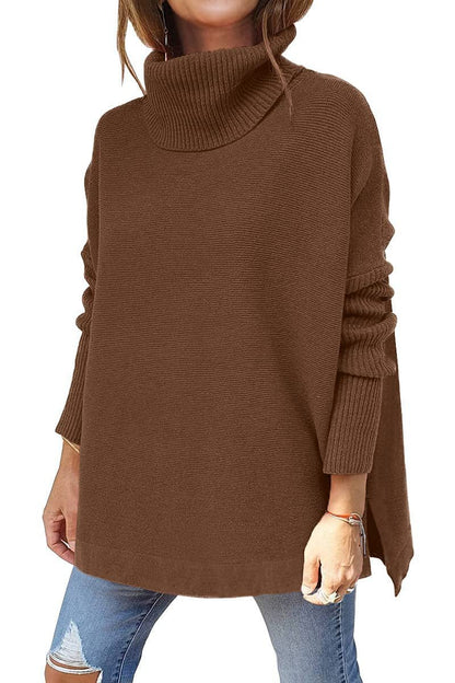 Damen Oversized Rollkragenpullover Großmasche Strick