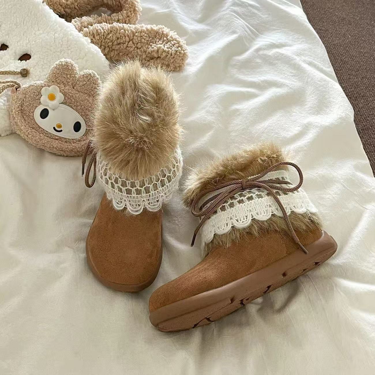Damen Winterstiefel Warm Fellkragen Schnee Stiefel