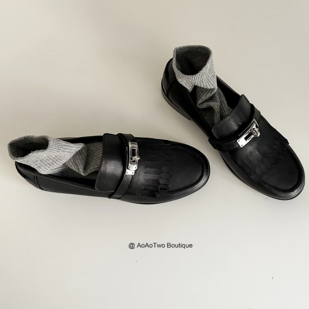 Damen Mokassins Elegant Schnallen Detail