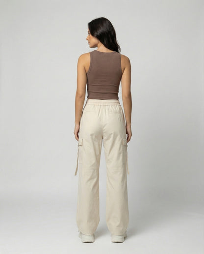 Damen Cargohose Elastisch Weit Mit Taschen