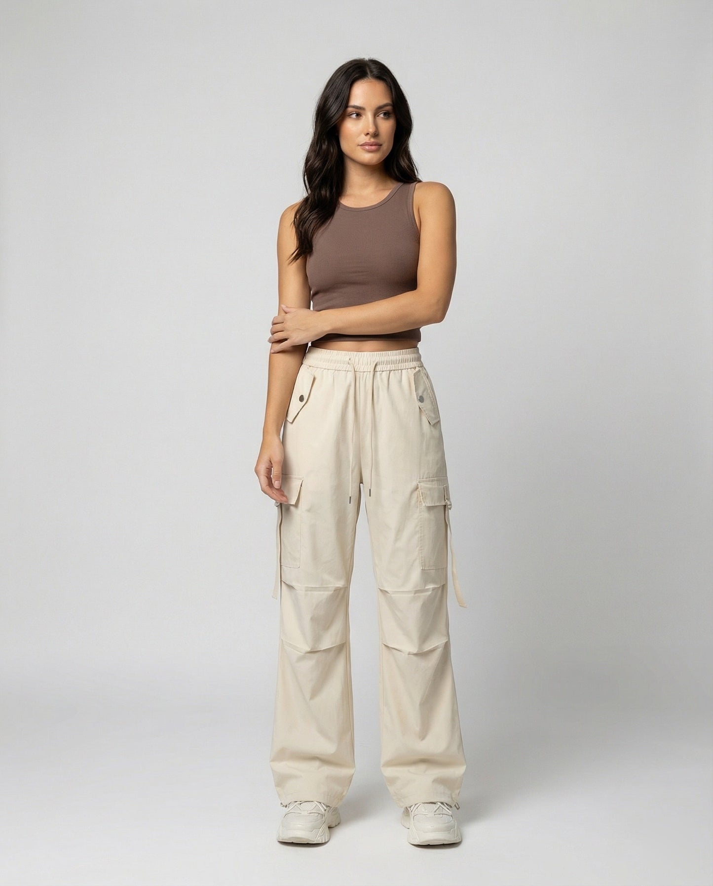 Damen Cargohose Elastisch Weit Mit Taschen