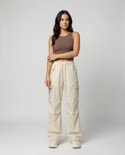 Damen Cargohose Elastisch Weit Mit Taschen