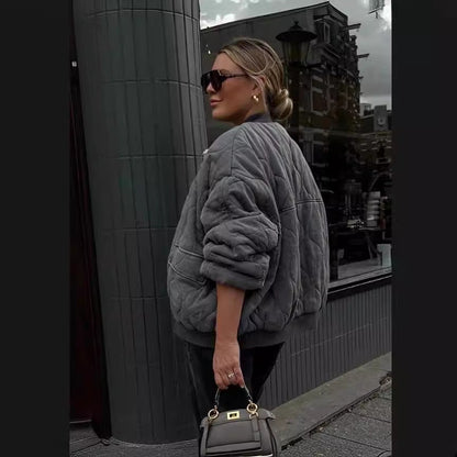Damen Oversized Bomberjacke Weich Warm