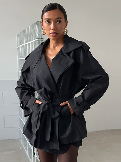 Damen Trenchcoat Kurzjacke Modern Taillengürtel