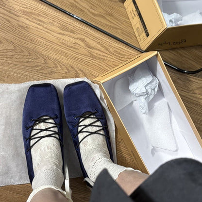 Damen Ballerinas Weich Geflochtene Schnürsenkel Bequem