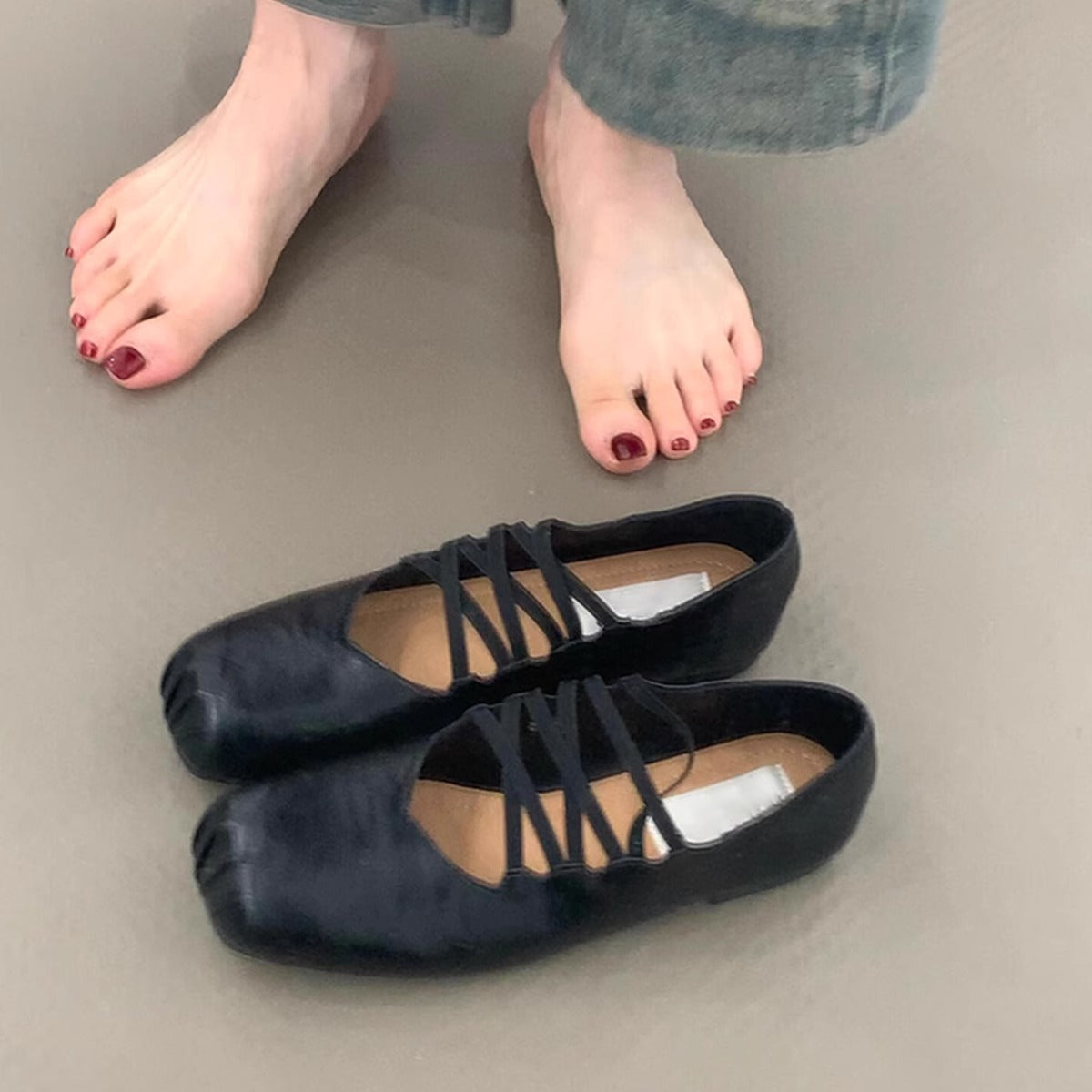 Damen Ballerinas Komfort Schuhe Kreuzband Design - Norvielle