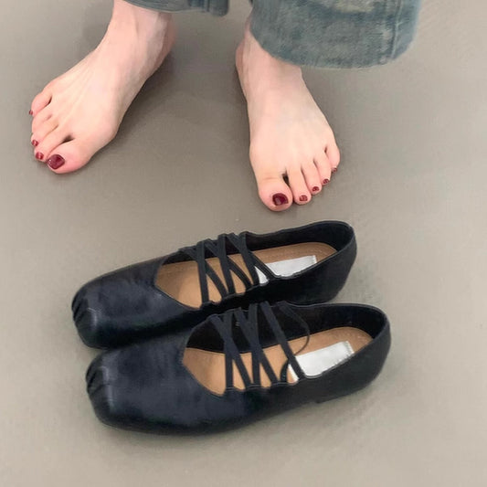 Damen Ballerinas Komfort Schuhe Kreuzband Design - Norvielle