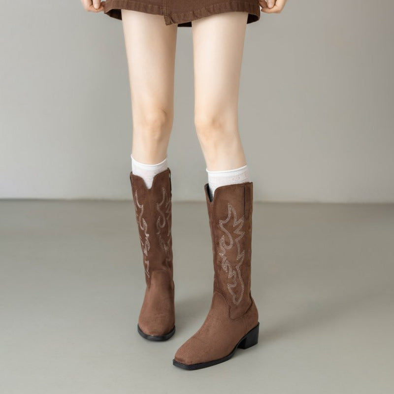 Damen Stiefel Stickerei Komfortabsatz Mittelhöhe