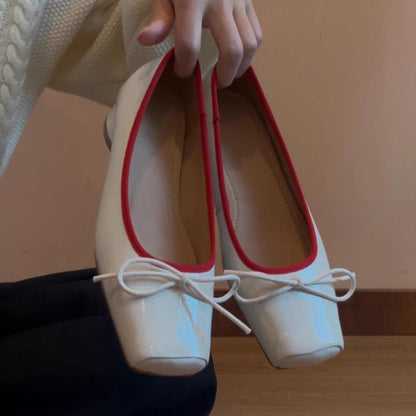 Damen Ballerinas Glänzend Spitze mit Schleife