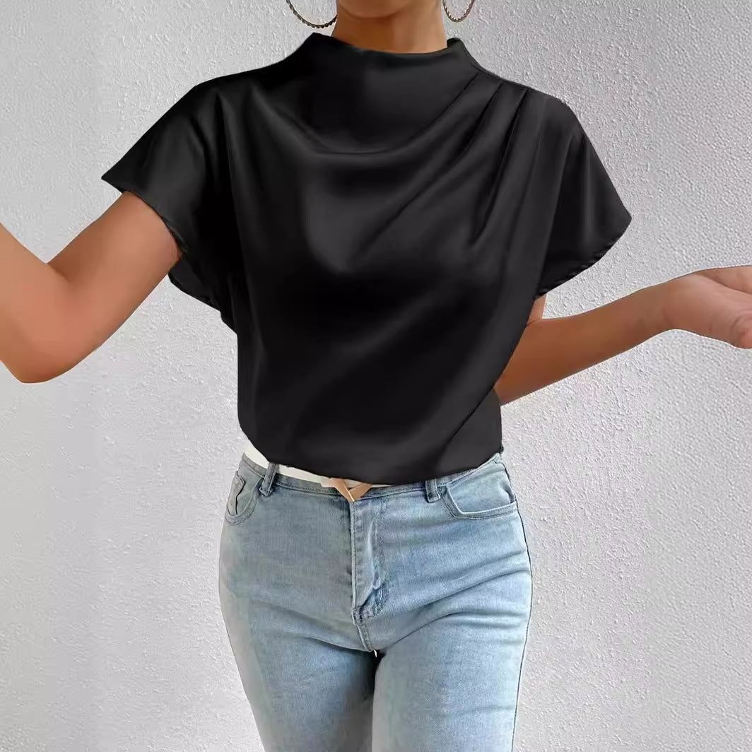 Damen Satinbluse Stehkragen Elegantes Design - Norvielle