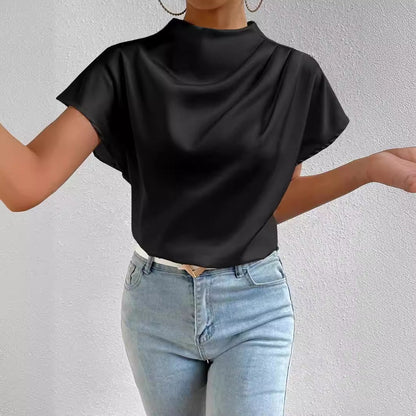 Damen Satinbluse Stehkragen Elegantes Design - Norvielle