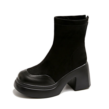 Damen Plateau-Stiefeletten Veloursleder Hoch