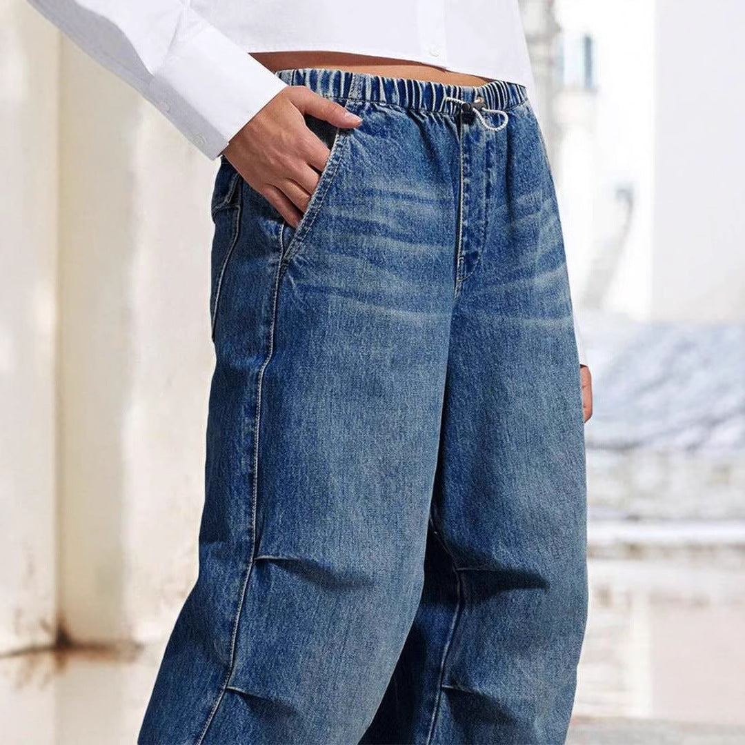 Damen Jeanshose Elastisch Weites Bein Lässig