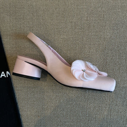 Damen Ballerinas Slingback mit Blumenapplikationen Komfortabsatz