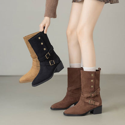 Damen Stiefeletten Robust Blockabsatz Verstellbar Schwarz - Norvielle