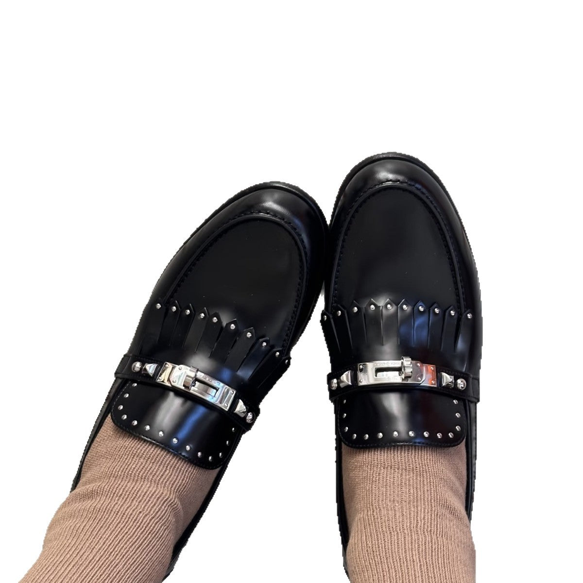 Damen Mokassins Elegante Fransen Schnalle Leder