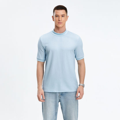Herren T-Shirt Kurzarm Stehkragen Strukturstoff - Norvielle