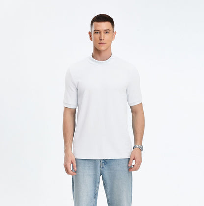 Herren T-Shirt Kurzarm Stehkragen Strukturstoff