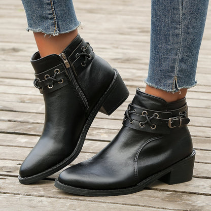 Damen Stiefeletten Schnür-Detail Leder