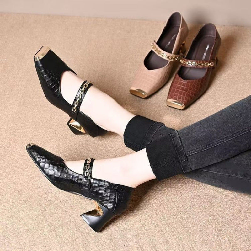 Damen Pumps Elegante Mary Jane Schuhe Metall Detail - Norvielle
