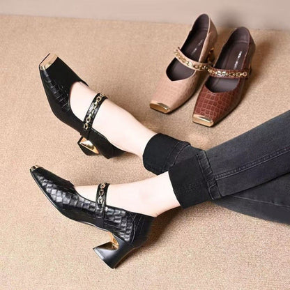 Damen Pumps Elegante Mary Jane Schuhe Metall Detail - Norvielle
