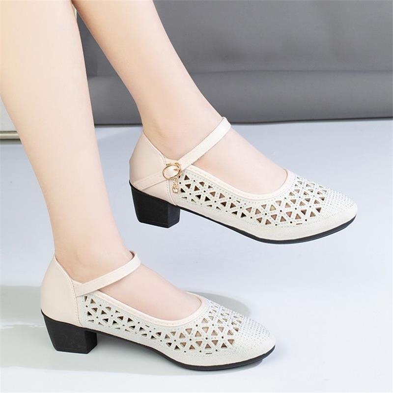 Damen Ballerinas Spitze Bequem Blockabsatz