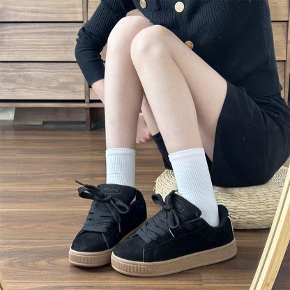 Damen Sneaker Weiches Nubukleder Rutschfest Schwarz - Norvielle