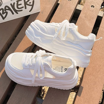Damen Plateau Sneaker Atmungsaktives Netzmaterial Laufsohle Komfort