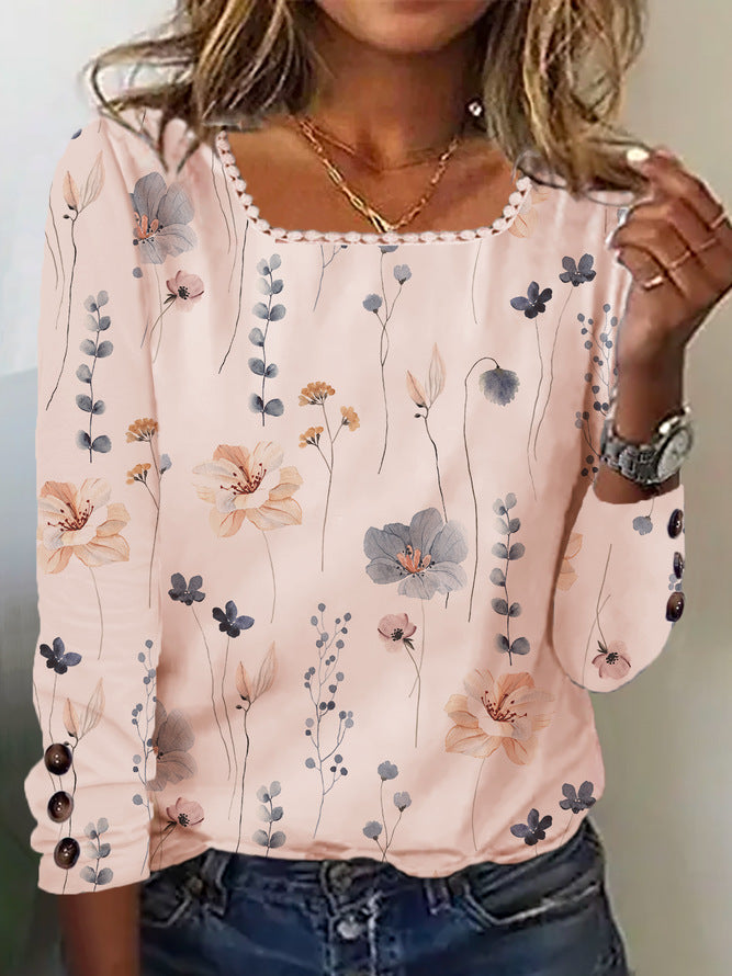 Damen Bluse Mit Knöpfen Floral Druck Elegante Bluse