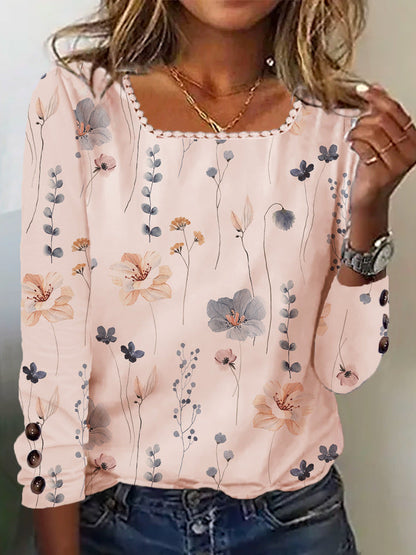 Damen Bluse Mit Knöpfen Floral Druck Elegante Bluse