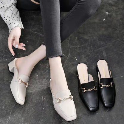 Damen Mules Schuhe Blockabsatz Schnalle