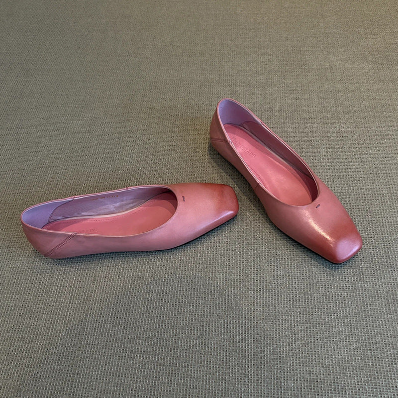 Damen Flachschuhe Lederschuhe Quadratische Zehenpartie