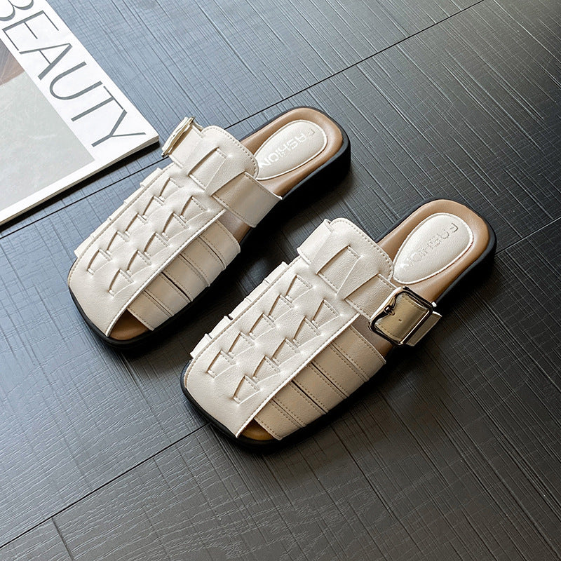 Damen Mules Bequem mit Riemen Schwarz - Norvielle
