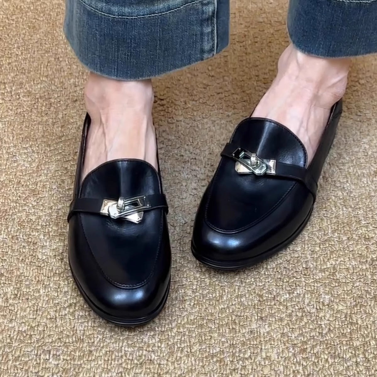 Damen Loafers Leder Elegante Schnalle