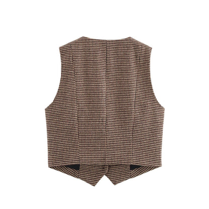 Damen Karo Weste Elegante Knopfleiste