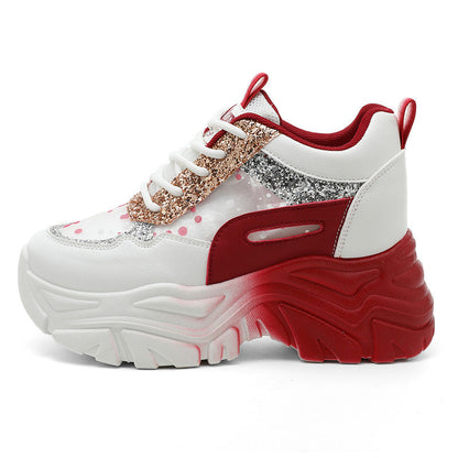 Damen Chunky Sneaker Atmungsaktives Glitzerdesign