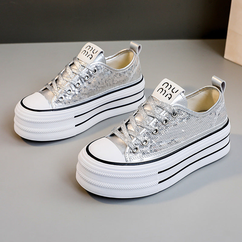Damen Plateau Sneaker Glitzer Glanz Komfort